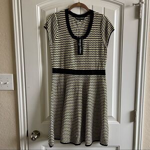 Wendy Williams Yellow/Black Chevron Striped Fit & Flare Sweater Dress;SZ L;BNWT